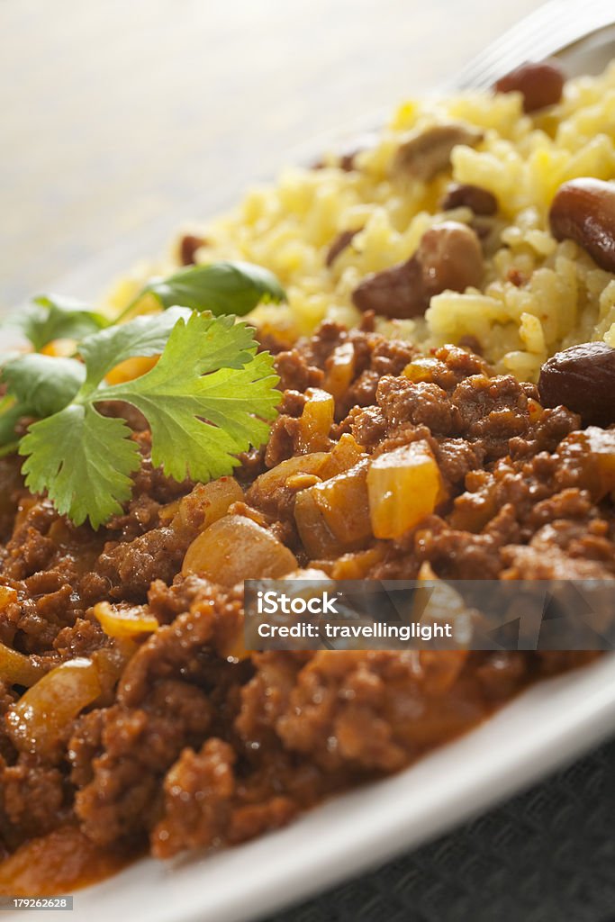 Indische Curry mit Rindfleisch Keema Gericht Nahaufnahme - Lizenzfrei Basmati-Reis Stock-Foto