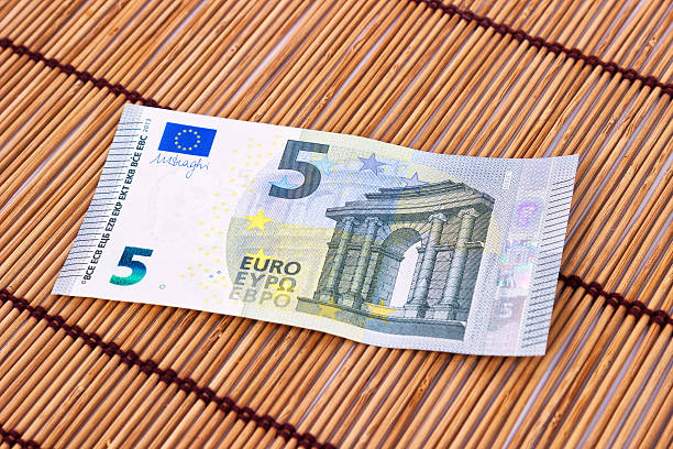새로운 5 유로 지폐 - five euro banknote european union currency number 5 paper currency 뉴스 사진 이미지