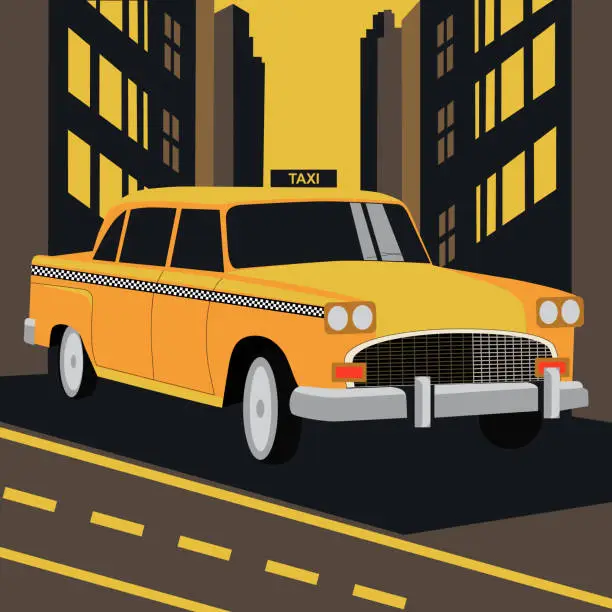 Vector illustration of A retro taxi in New York. Design template for poster, card, flyer or banner.