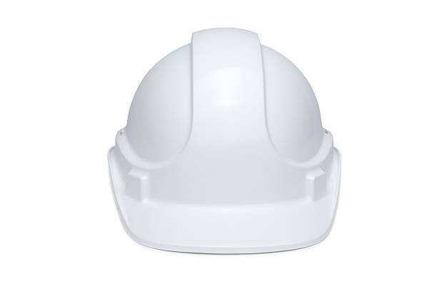 white bauarbeiterhelm vorderseite - bauarbeiterhelm stock-fotos und bilder