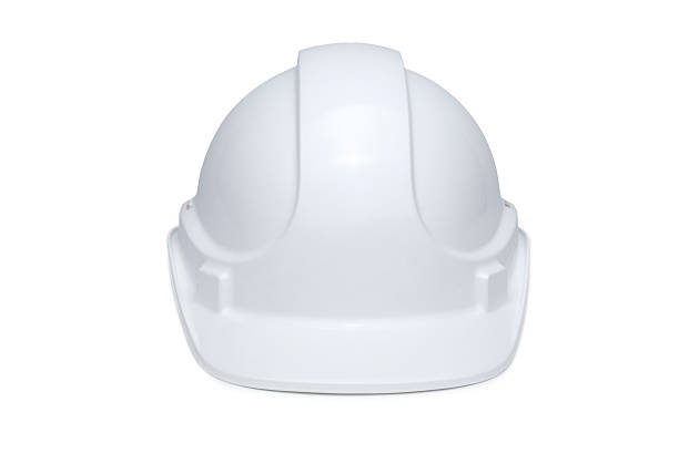 White Hardhat Front View White hard hat isolated on white background with soft shadow under brim, front view. hard hat stock pictures, royalty-free photos & images
