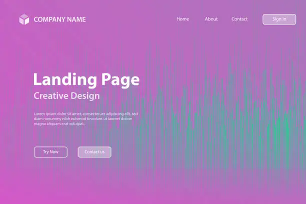 Vector illustration of Landing page Template - Abstract background with vertical lines and Purple gradient