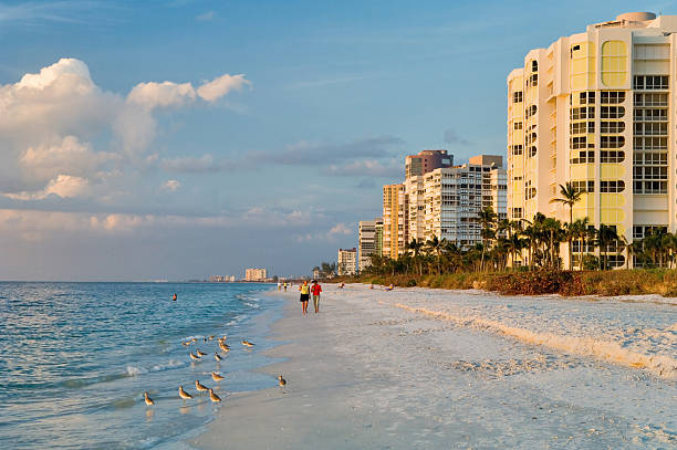 final da tarde ao longo da praia de naples florida gulf coast - collier county - fotografias e filmes do acervo