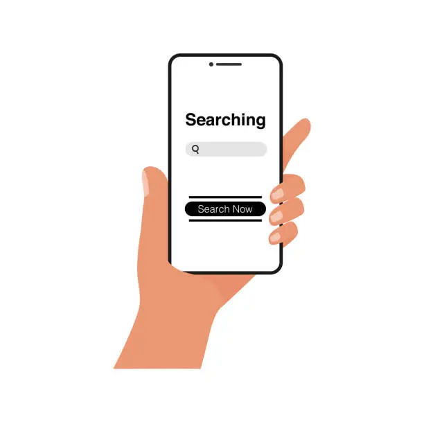 Vector illustration of Search engine on phone screen stock. Vector, illustration. Simple and elegant explanation.