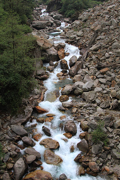 canal in Goechala trek canal in Goechala trek route India prek chu river from goecha pass trek route in india stock pictures, royalty-free photos & images