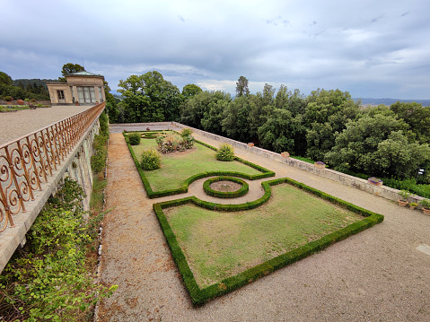 The gardens at Villa La Petraia, one of the Medici villas in Castello, Florence, Tuscany. It has a distinctive 19th-century belvedere on the upper east terrace with the view of Florence. It is a declared Unesco World Heritage site.