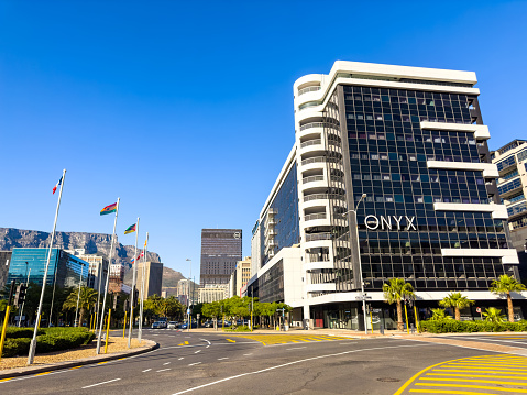 Cape Town, South Africa - October 30, 2023:  Street view of modern style buildings in city CBD