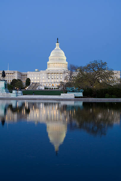 congresso noi capitol al crepuscolo in piscina riflettente blu sky - national congress building foto e immagini stock