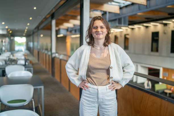 istock Female Student Stands With Her Hands on Hips 1792654551