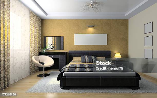 View On The Stylish Bedroom Stock Photo - Download Image Now - Apartment, Armchair, Back Of Chair