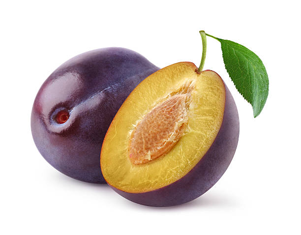 新鮮なプラム白で分離 - plum fruit organic food and drink ストックフォトと画像