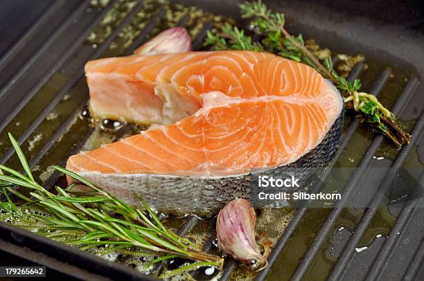 Salmon Stock Photo - Download Image Now - Color Image, Cooking, Cooking Oil