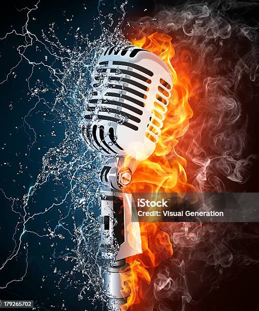 Microphone On Fire And Water Stock Photo - Download Image Now - Microphone, Fire - Natural Phenomenon, Flame