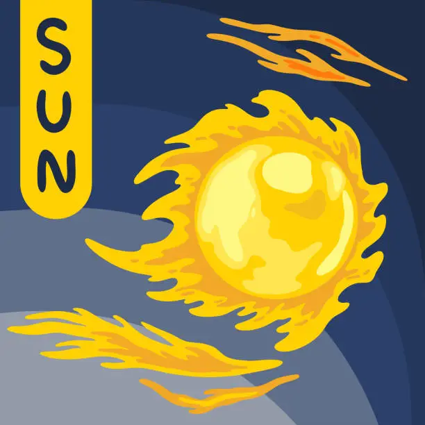 Vector illustration of Solar wind. Solar storm, sun rays wave.