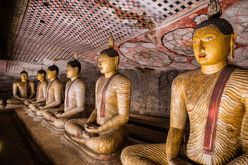dambulla, sri lanka. 15th august, 2023: dambulla cave temple is a carved stone temple where buddha of different centuries can be seen