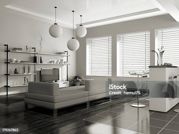 Modern Interior With Sofa Stock Photo - Download Image Now - Window Blinds, Living Room, Wood - Material