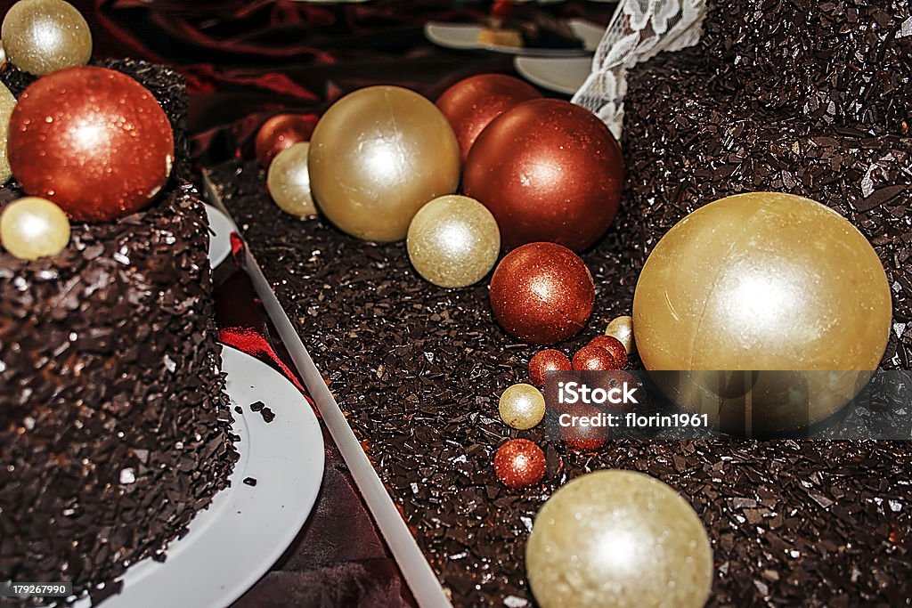 Chocolate cake Arrangement with a chocolate cake decorations. Arrangement Stock Photo