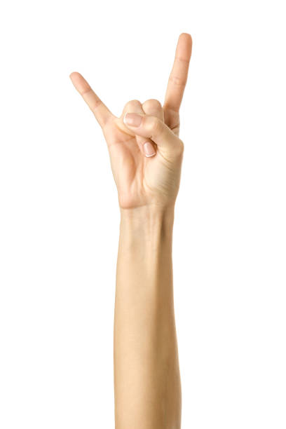 istock Rock and roll! Woman hand gesturing isolated on white 1792681437