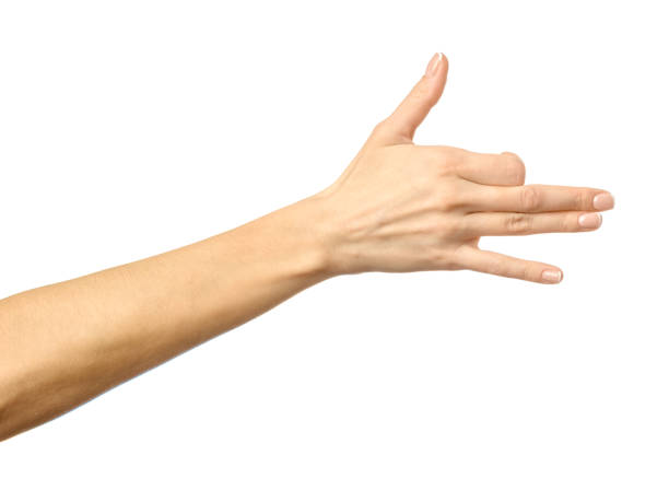istock Dog gesture. Woman hand gesturing isolated on white 1792681485