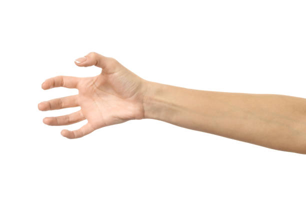 istock Pulling, grabbing, reaching or scratching. Woman hand gesturing isolated on white 1792682018