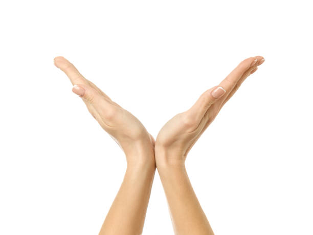 istock Holding or measuring hands. Woman hand gesturing isolated on white 1792682055