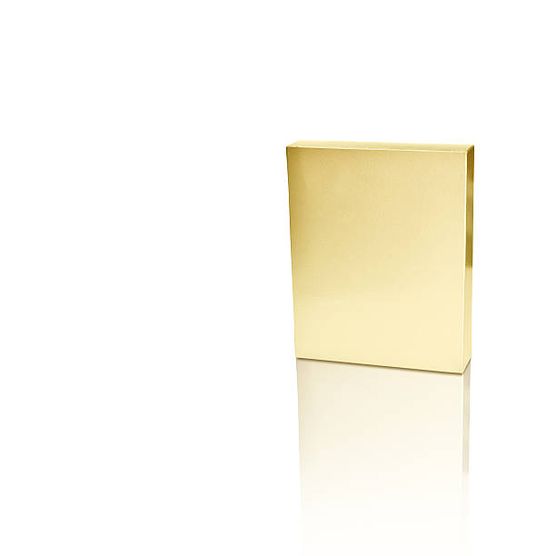 Gift paper box isolated with reflection, gold color stock photo