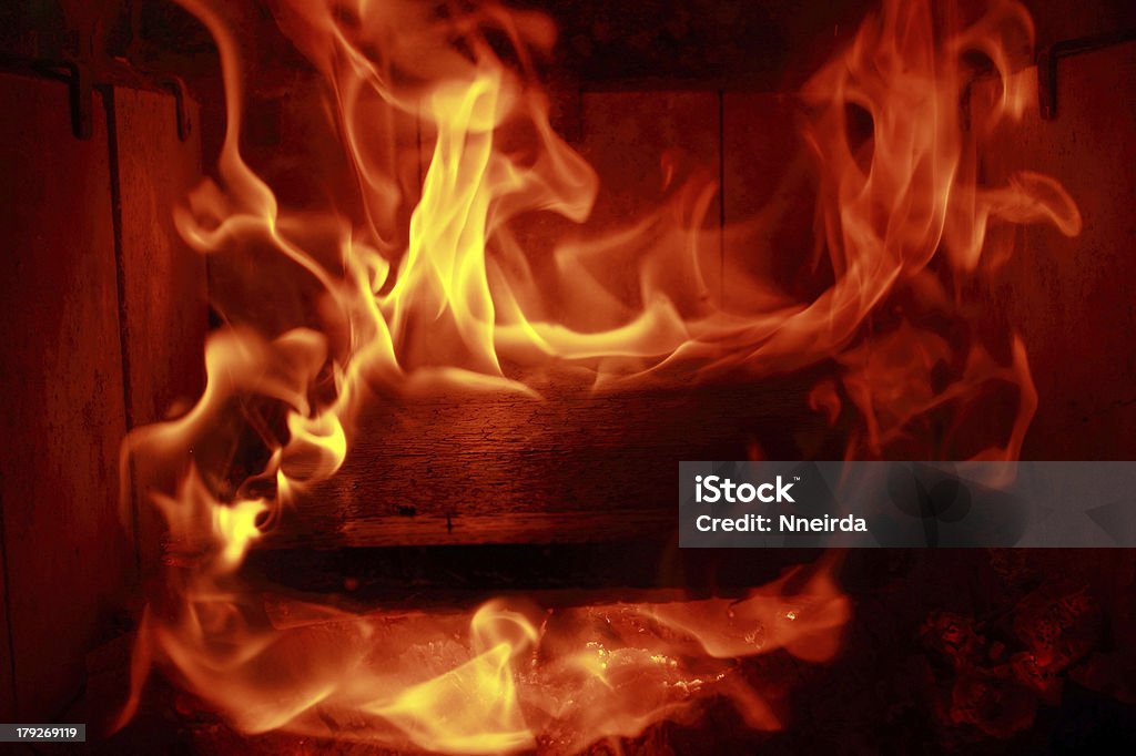 Fire flames Fire flames with reflection on black background Black Color Stock Photo