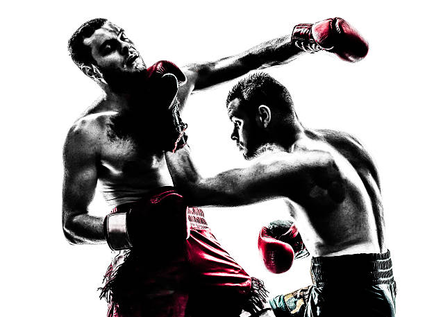 istock Two male boxers fighting on white background 179269574