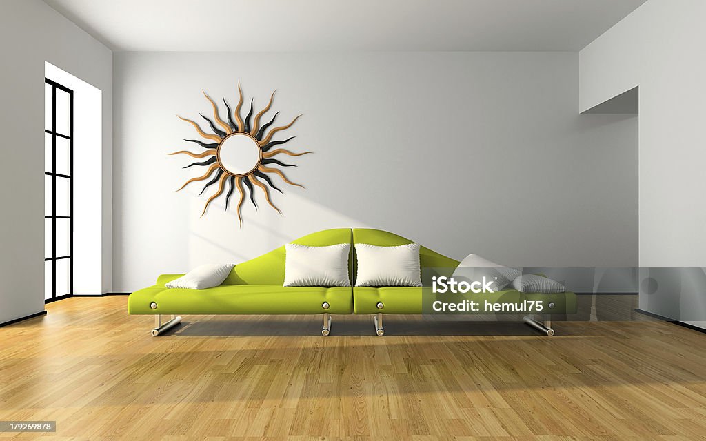 Modern interior with green sofa Modern interior with green sofa 3D rendering Apartment Stock Photo