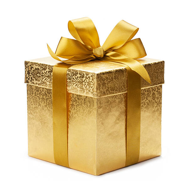 Gift box Gift box and gold ribbon isolated on white background christmas present stock pictures, royalty-free photos & images