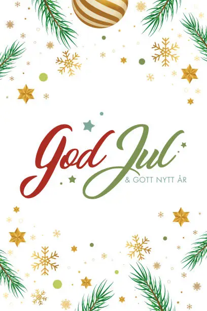 Vector illustration of God Jul. Swedish lettering. Merry Christmas. Lettering. calligraphy vector illustration. Vector stock illustration