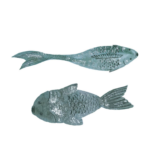 istock Watercolor hand-drawn fishes set on white 1792732623