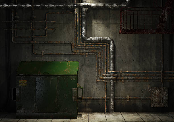 istock grungy pipes and dumpster background 179273613