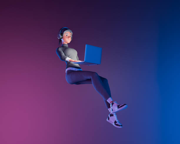 Floating Cartoon with Laptop