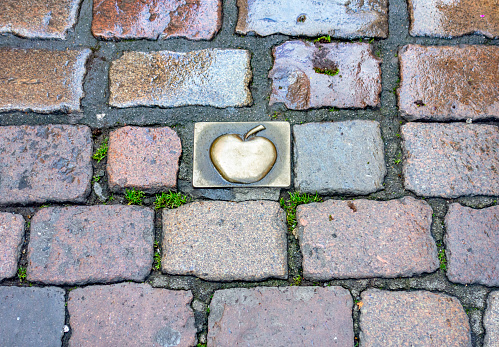 Apple designed metallic cobblestone seen in Frankfurt am Main, a city in the german state of Hesse