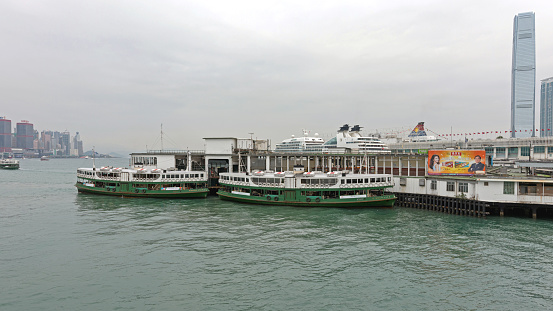 Passenger ferry by the pier. Kowloon. Hong Kong.