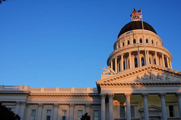 California State Capitol building in the warm light of the setting sun.