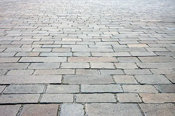 Street paved with cobblestone in Paris, France