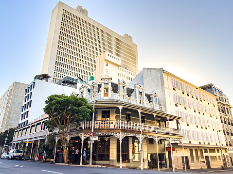Cape Town, South Africa - November 08, 2023: Street view of buildings in city CBD