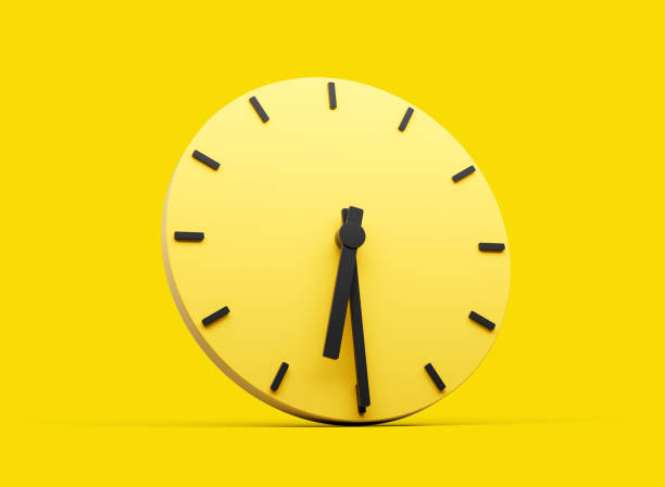 istock 3d Simple Yellow Round Wall Clock 6:30 Six Thirty Half Past 6 On Yellow Background 3d illustration 1792777092