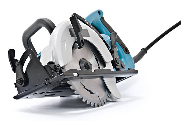 istock Hand-held blue circular saw on white background 179277990