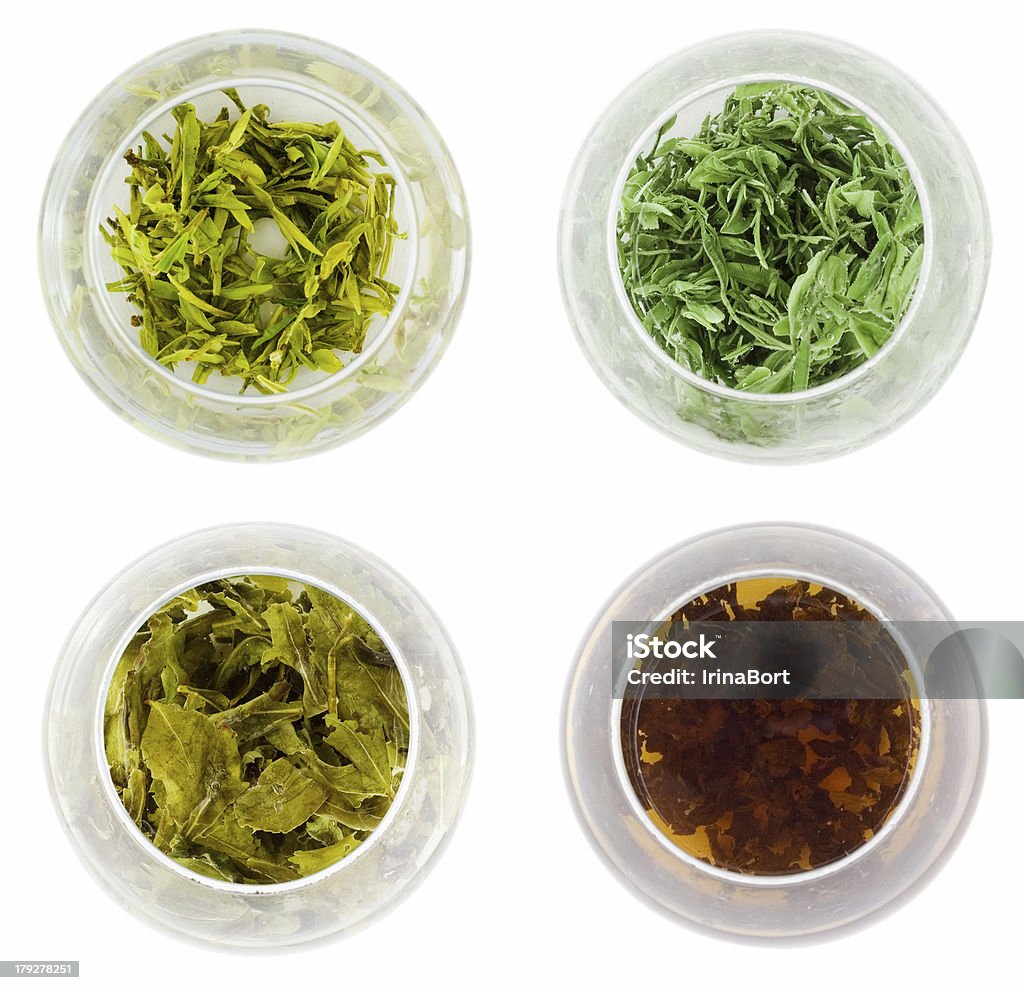 Quatro tigelas de chá verde - Foto de stock de Bebida royalty-free