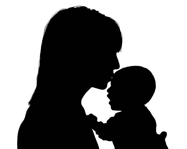 Mère embrassant son nouveau-né silhouette enfant - Illustration vectorielle