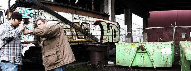 Two Men in Urban Scene with Graffiti