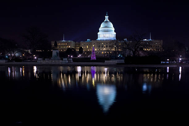 istock U.S. Capitol Building at Night with Christmas Tree Reflection 179279528