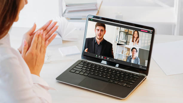 istock Video connection men women laptop screen office 1792800070