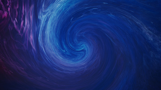 Vapor swirl background. Hypnotic wave. Blue purple water ink mix energy flow abstract spiral creative dynamic color fusion visual effect trendy art.