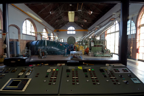 view on the engine hall of pumping station Waterwolf from the control room