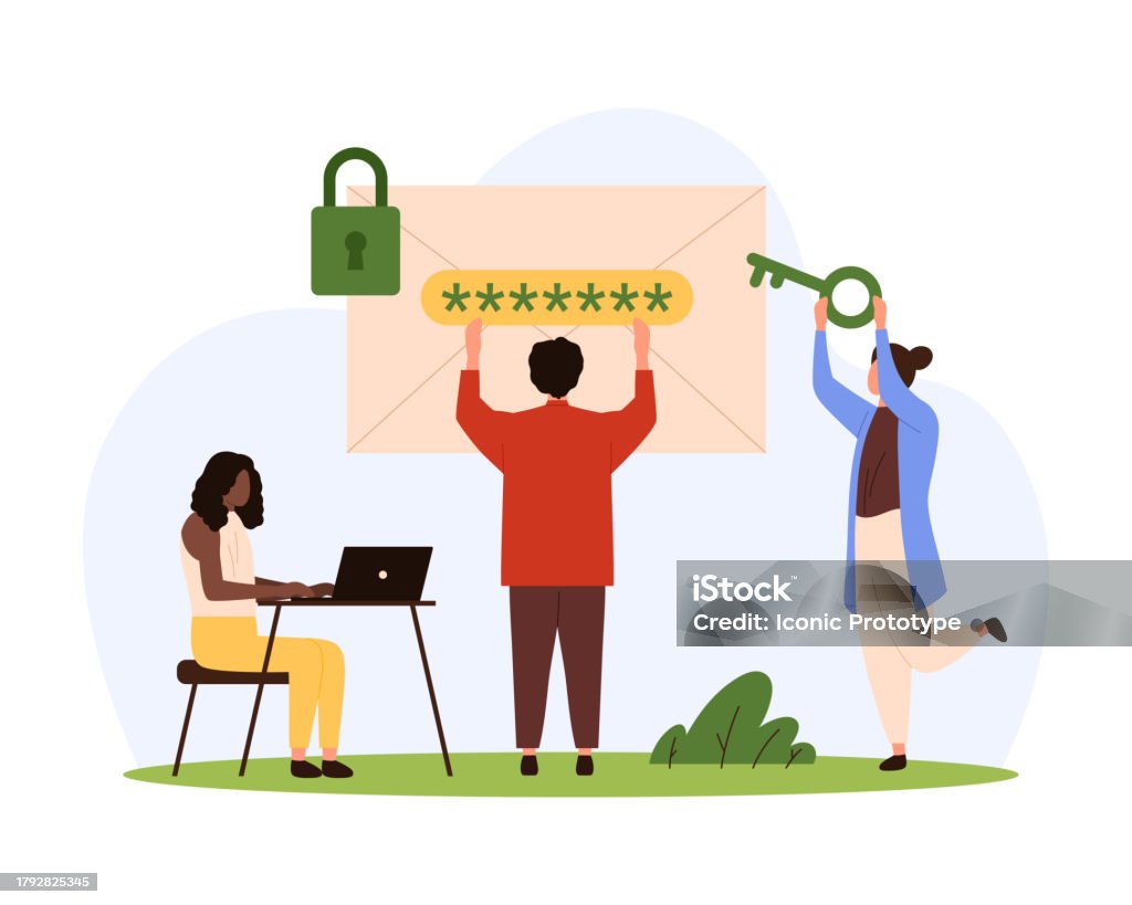 Encryption Cartoom Data Protection And Security Encryption Of Information By Tiny People ...