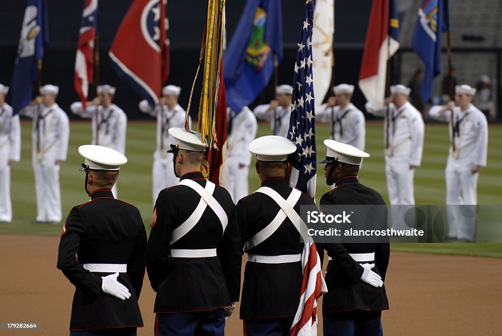 ÉTATS-UNIS. Marine Corps Garde des couleurs - Photo de Hymne national libre de droits